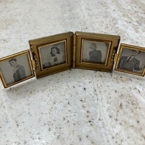 Vintage 2 Sided Mother of Pearl And Brass Fold Out Photo Box 4 Frames